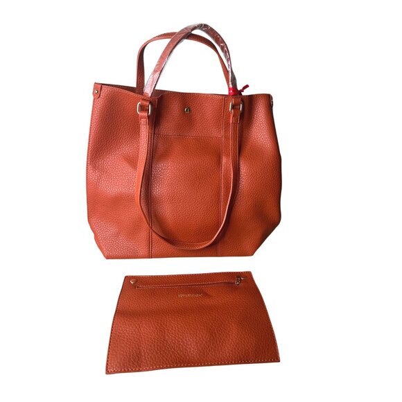 Montana West Textured Faux Leather Tote Bag With Detachable Pouch & Gold Accents - Picture 4 of 12
